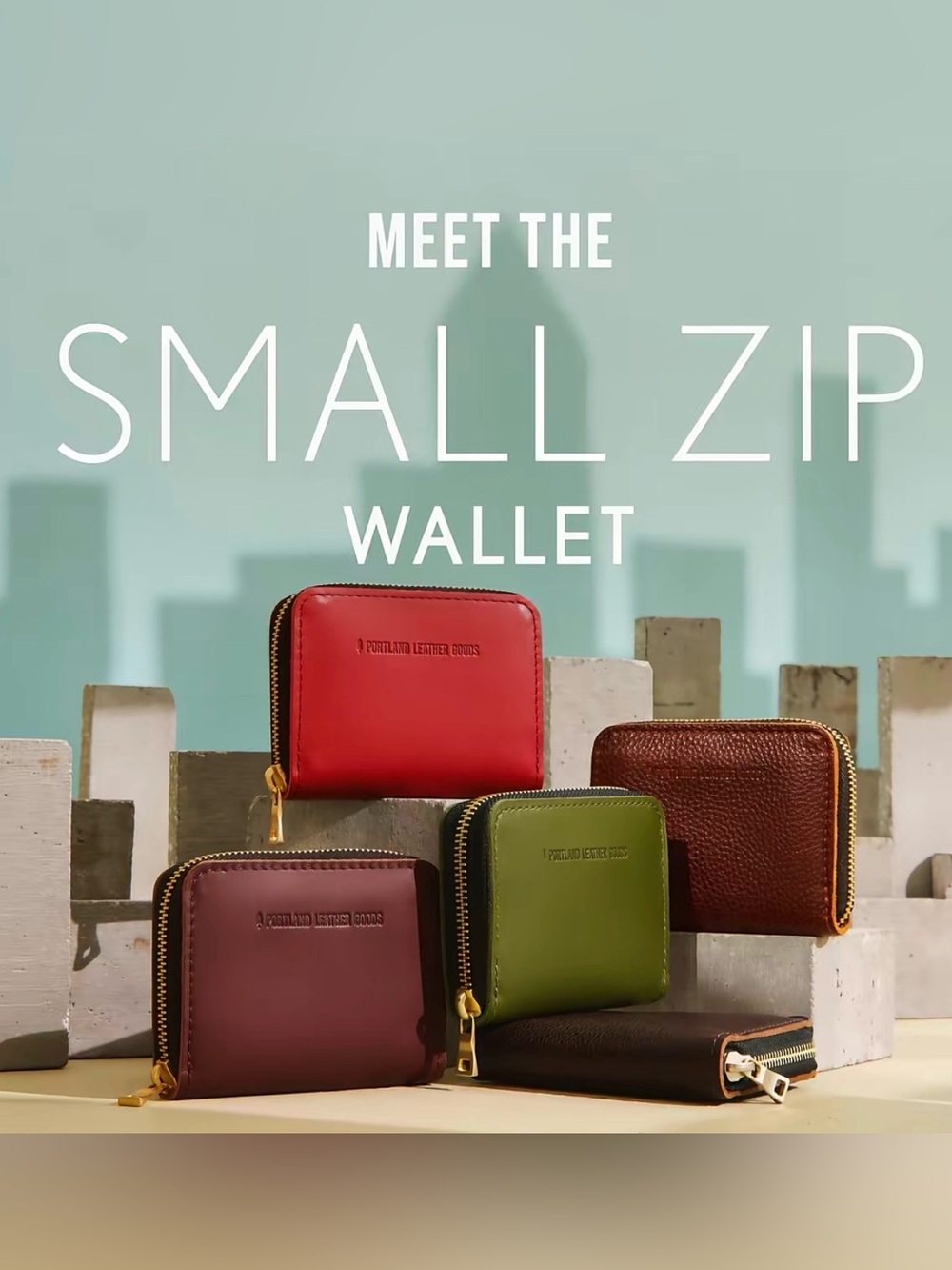 Portland Leather Small Zip Wallet Cognac NWT